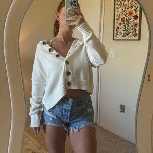 Quince Cream Cropped Button Cardigan Sweater